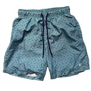 Men’s Ike By Ike behar Turquoise Blue Patterned Swim Trunks Size Small Summer